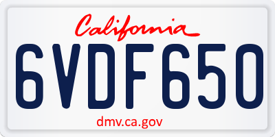 CA license plate 6VDF650