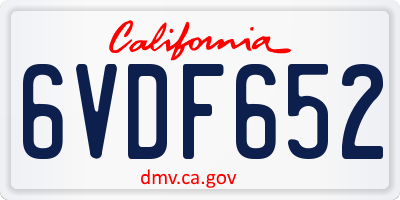 CA license plate 6VDF652