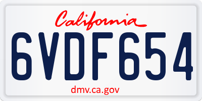 CA license plate 6VDF654