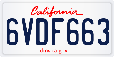 CA license plate 6VDF663
