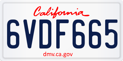 CA license plate 6VDF665
