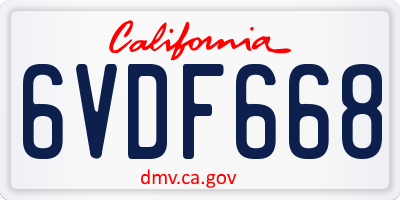 CA license plate 6VDF668