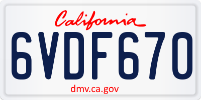 CA license plate 6VDF670