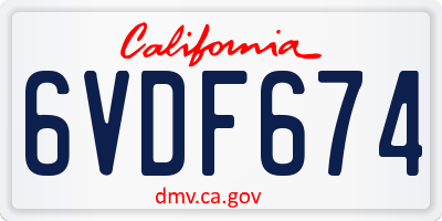 CA license plate 6VDF674