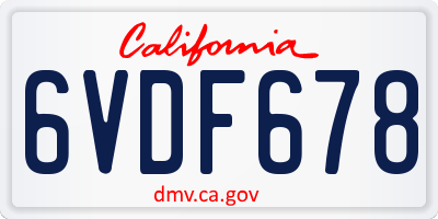 CA license plate 6VDF678