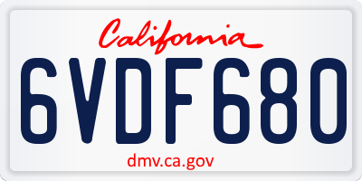 CA license plate 6VDF680