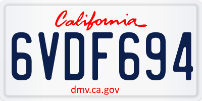 CA license plate 6VDF694