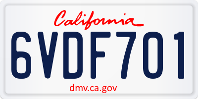 CA license plate 6VDF701