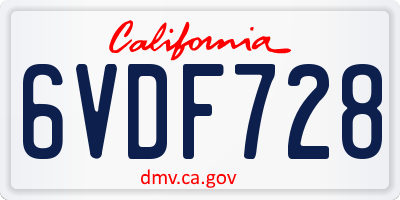 CA license plate 6VDF728