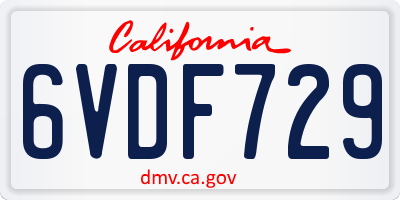 CA license plate 6VDF729