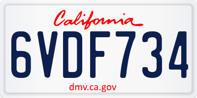 CA license plate 6VDF734