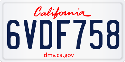 CA license plate 6VDF758