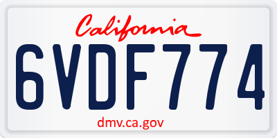 CA license plate 6VDF774