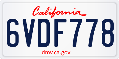 CA license plate 6VDF778