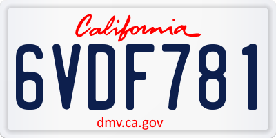 CA license plate 6VDF781