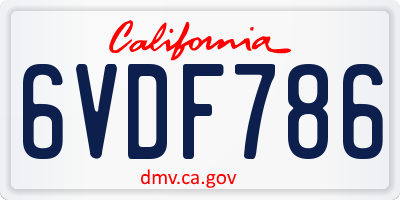 CA license plate 6VDF786