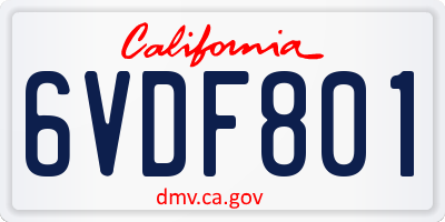 CA license plate 6VDF801