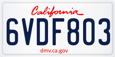 CA license plate 6VDF803