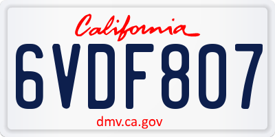 CA license plate 6VDF807
