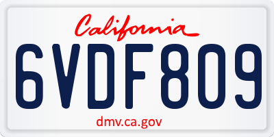 CA license plate 6VDF809