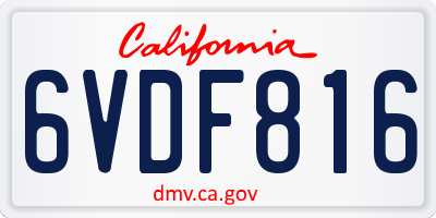 CA license plate 6VDF816
