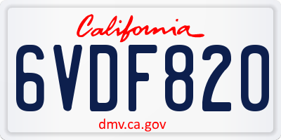 CA license plate 6VDF820
