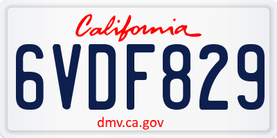 CA license plate 6VDF829