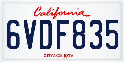 CA license plate 6VDF835