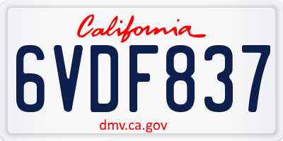 CA license plate 6VDF837