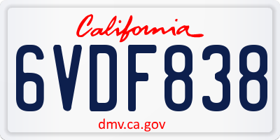 CA license plate 6VDF838