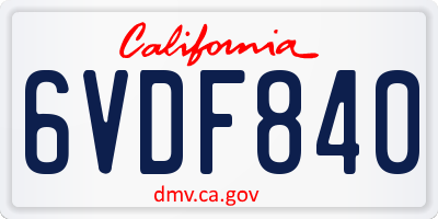 CA license plate 6VDF840