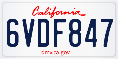 CA license plate 6VDF847