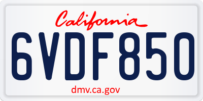 CA license plate 6VDF850
