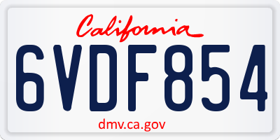 CA license plate 6VDF854