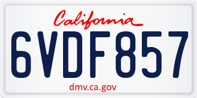 CA license plate 6VDF857
