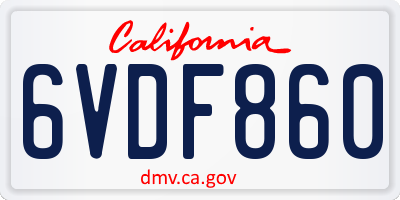 CA license plate 6VDF860