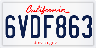 CA license plate 6VDF863