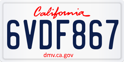 CA license plate 6VDF867