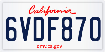 CA license plate 6VDF870