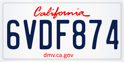 CA license plate 6VDF874