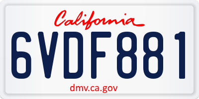 CA license plate 6VDF881