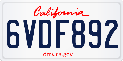 CA license plate 6VDF892