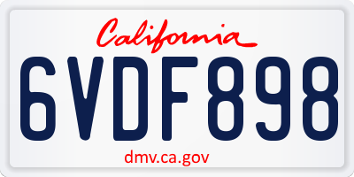 CA license plate 6VDF898