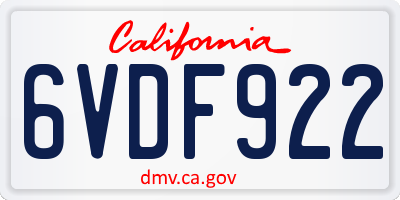 CA license plate 6VDF922