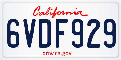 CA license plate 6VDF929