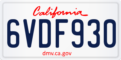 CA license plate 6VDF930