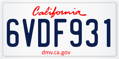 CA license plate 6VDF931