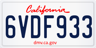 CA license plate 6VDF933