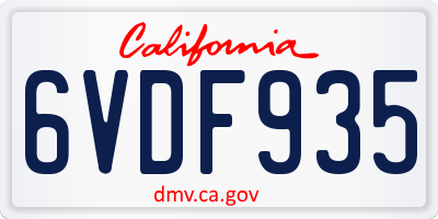 CA license plate 6VDF935