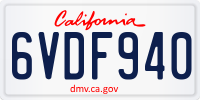 CA license plate 6VDF940